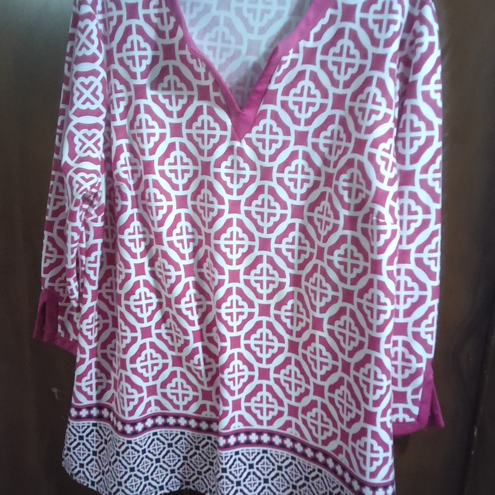 Kim Rogers Pink and White Geometric Tunic